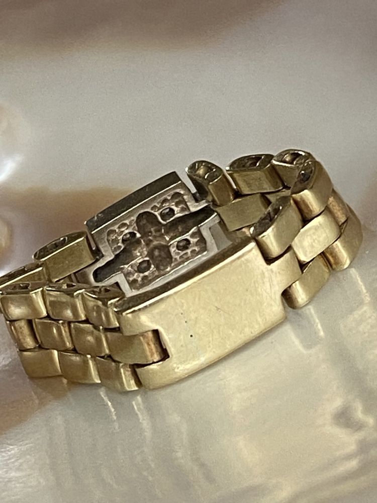 Złoty 585 pierścionek 14K obrączka kamienie 5,1 wzór pasek bransoletka
