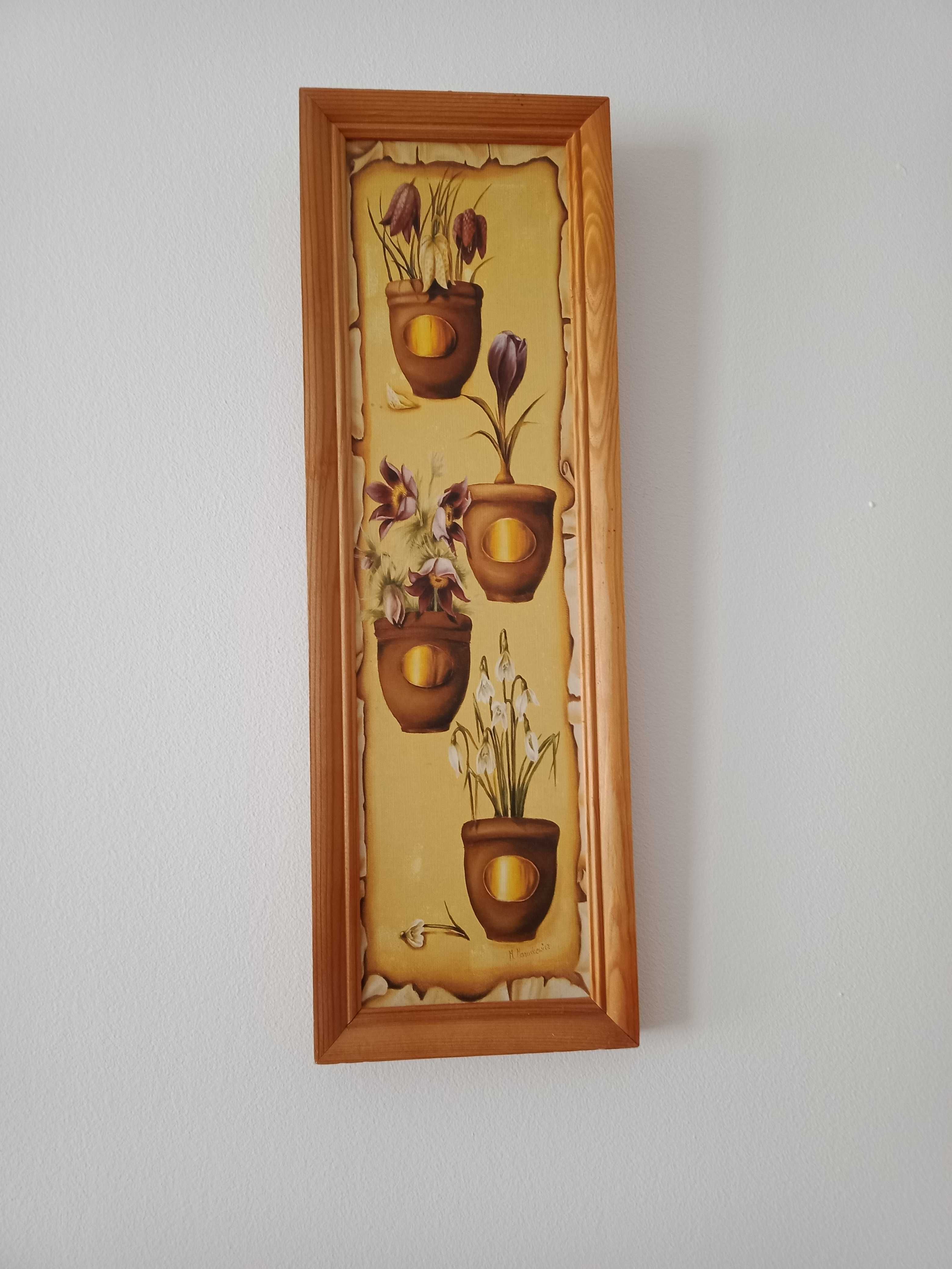 Obrazy z jasną drewnianą ramą z motywem kwiatowym 3 sztuki