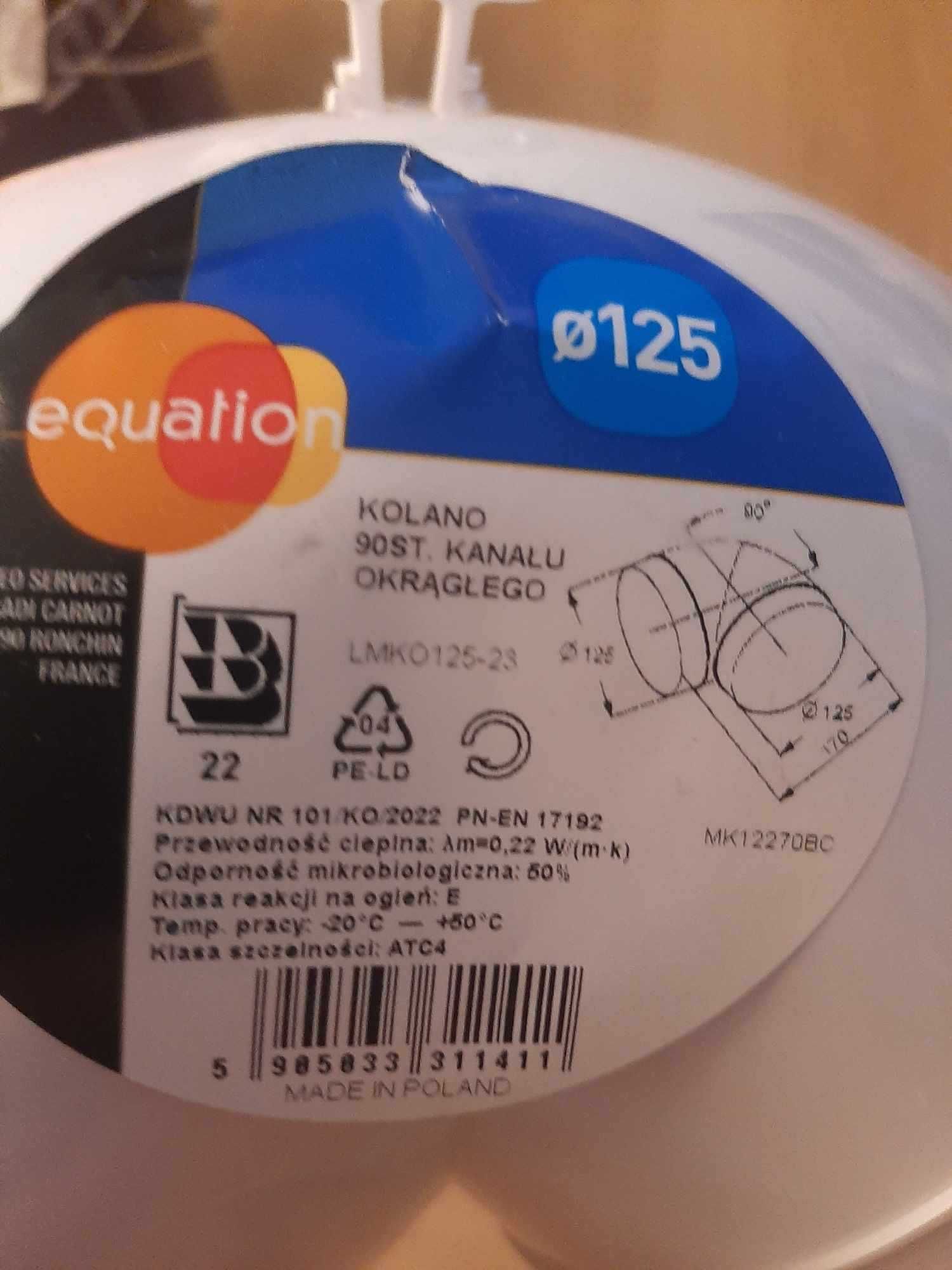 Kolano 90 stopni kanału okrągłego o średnicy 125