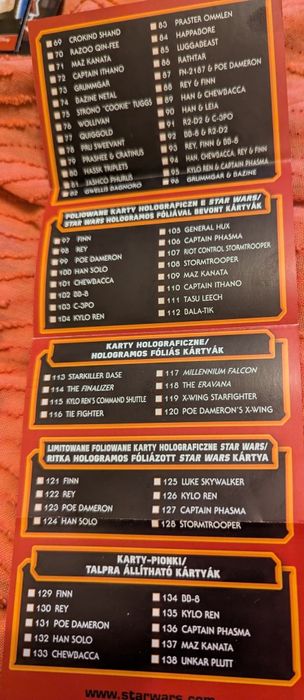 Karty z serii Star Wars Force Attax Extra Przebudzenie Mocy Topps niek