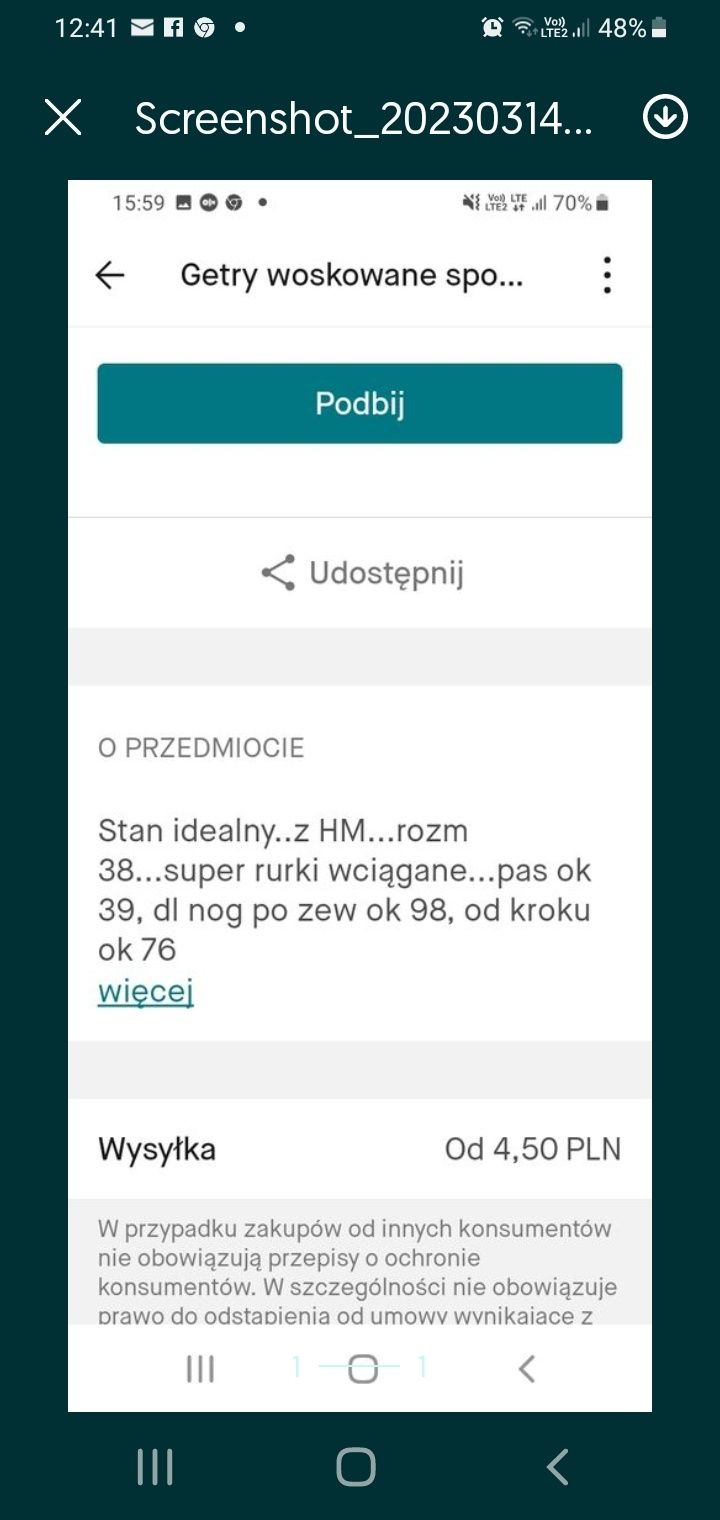 Getry spodnie woskowane H&M rozm 38