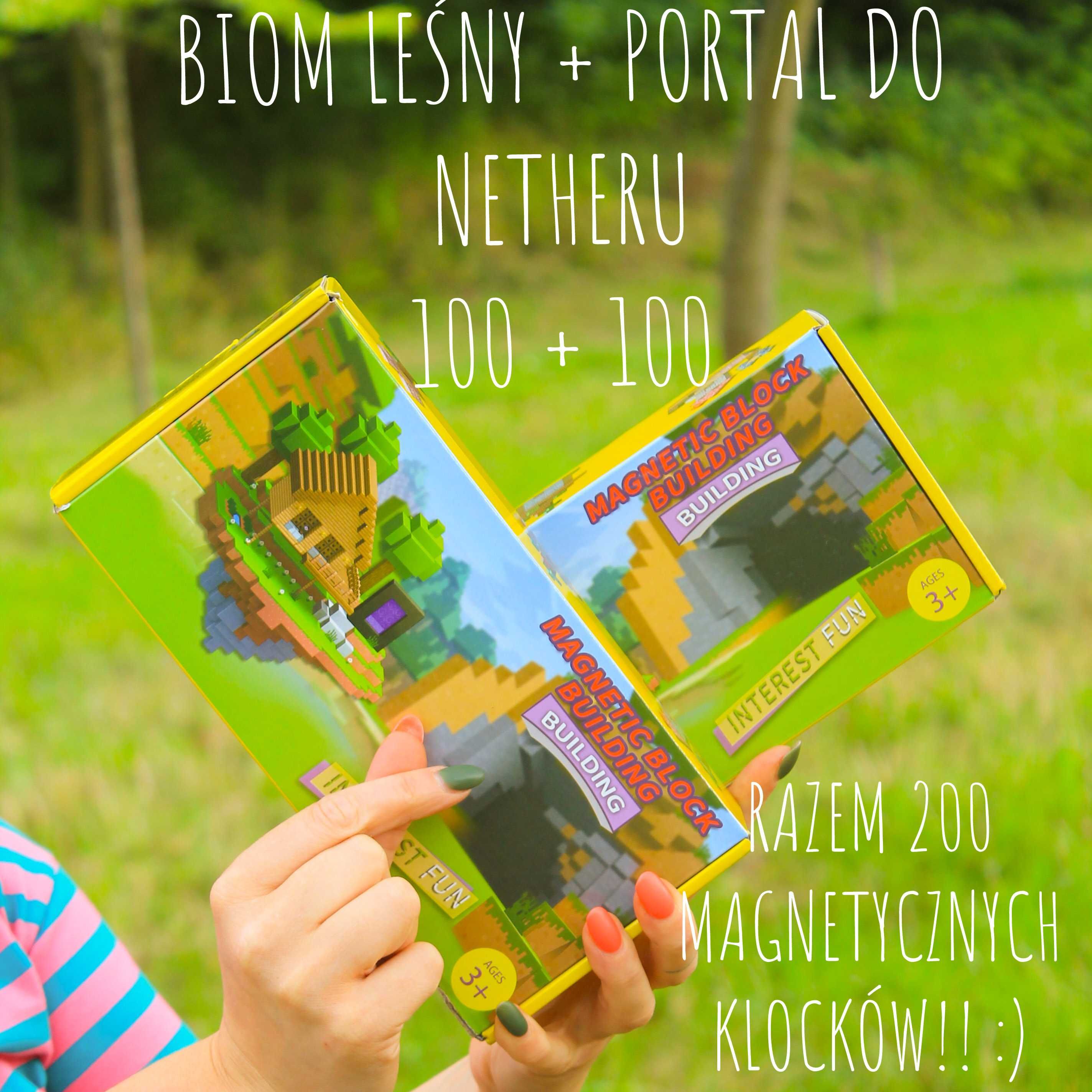 Klocki magnetyczne Minecraft. Biom leśny i portal do Netheru.100 + 100