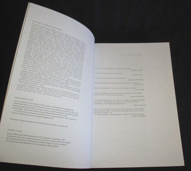 Livro Film as a Subversive Art Amos Vogel