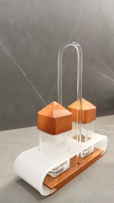 Designerski PRZYPRAWNIK z 2 pojemnikami szklanymi,włoski z Biesse