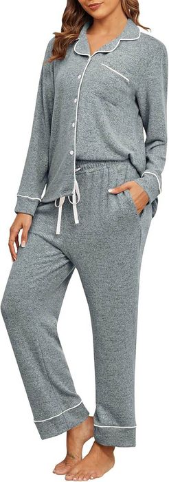 Piżama Damska Koszulka Długi Rękaw Spodnie Szara M