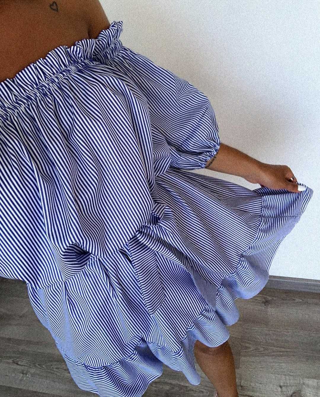 Vestido NOVO às riscas azul/branco