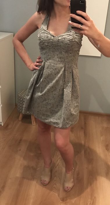 Letnia sukienka na ramiączkach, szara w kwiaty, Tally Weijl, XS