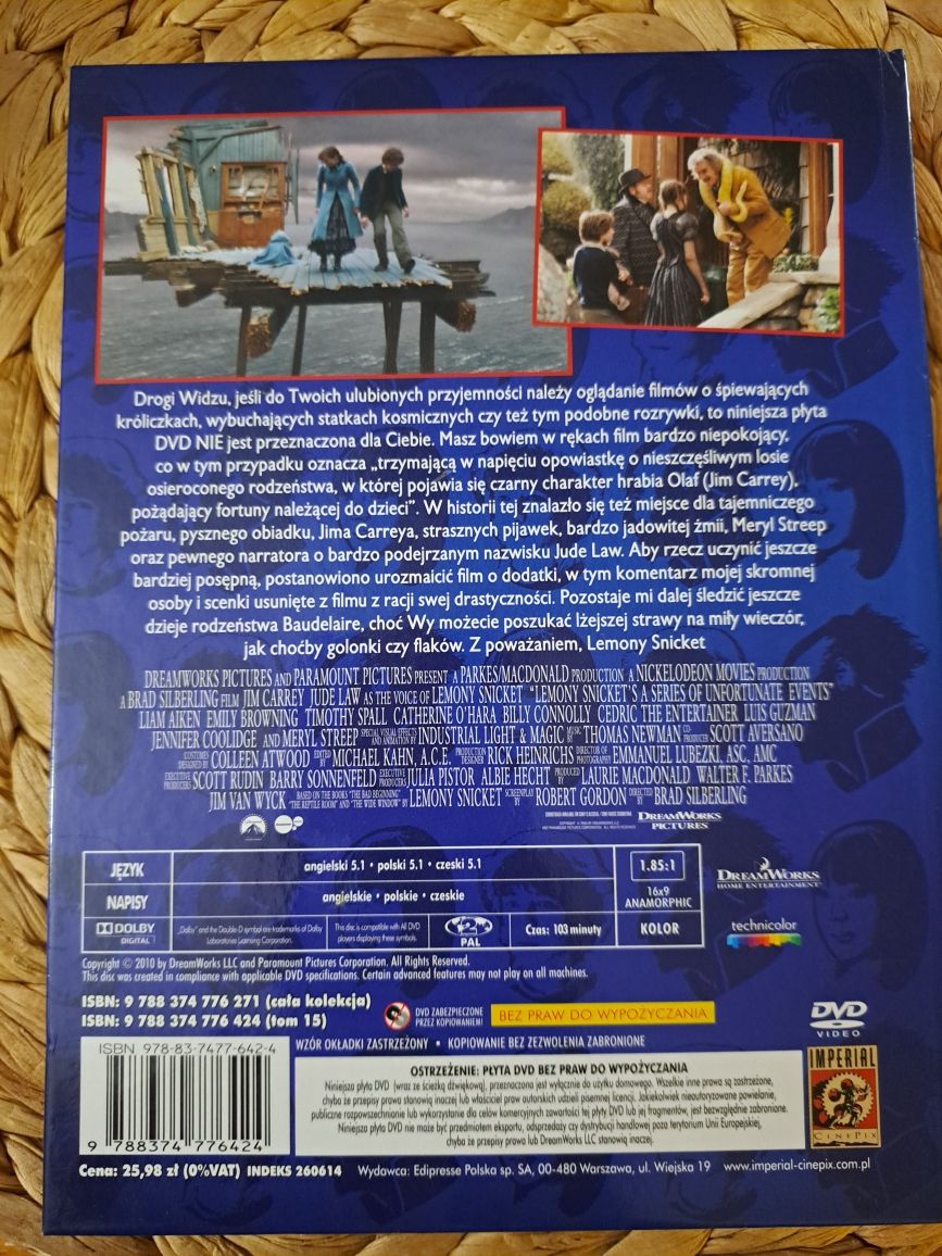 Film familijny DVD z książką Seria niefortunnych zdarzeń Jim Carrey