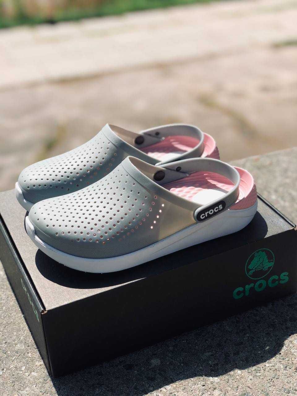 Шлепанцы Crocs LiteRide женские Топ предложение! Крокс Gray-Pink лето