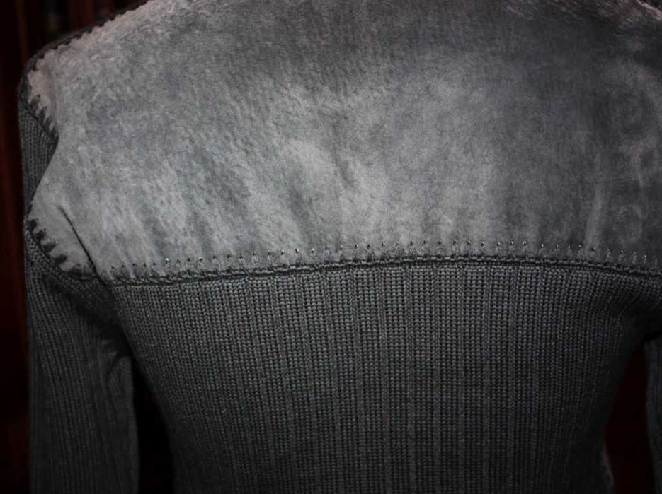 Terranova-sweter zapinany,zamsz naturalny+wełna,roz.L