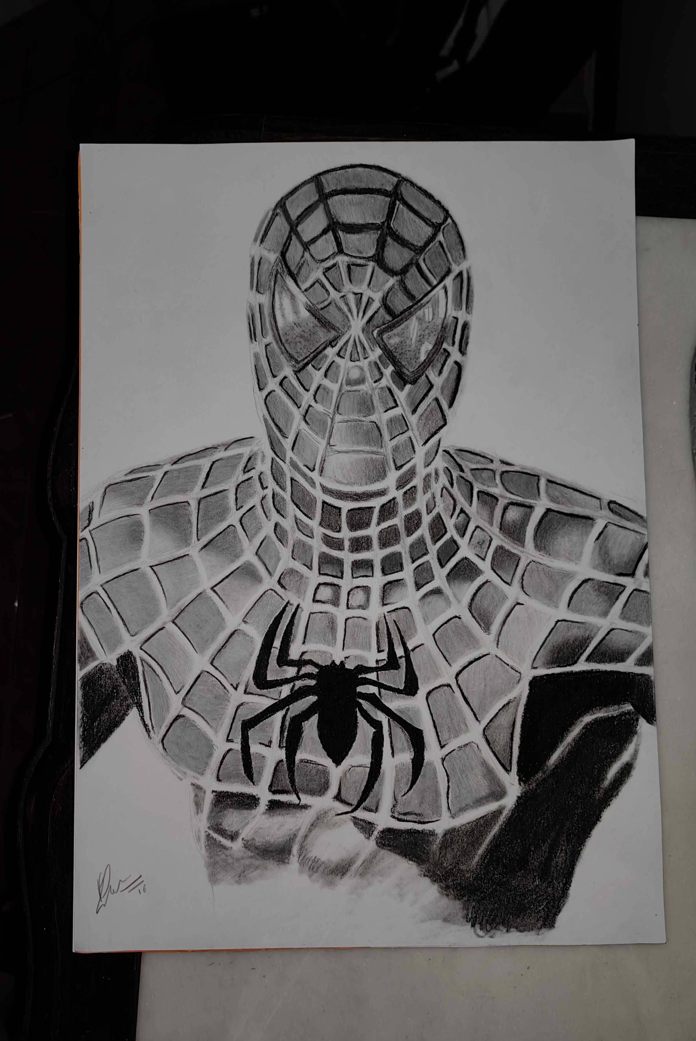 Desenho realista Homem-aranha Feito à mão Com quadro incluído