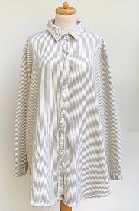 Koszula Paski Prettylittlething 48 4XL Beżowa Biała Paseczki