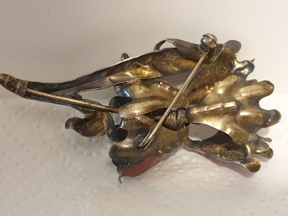 Linda vintage pregadeira floral de marca em prata 925 esmaltsda.