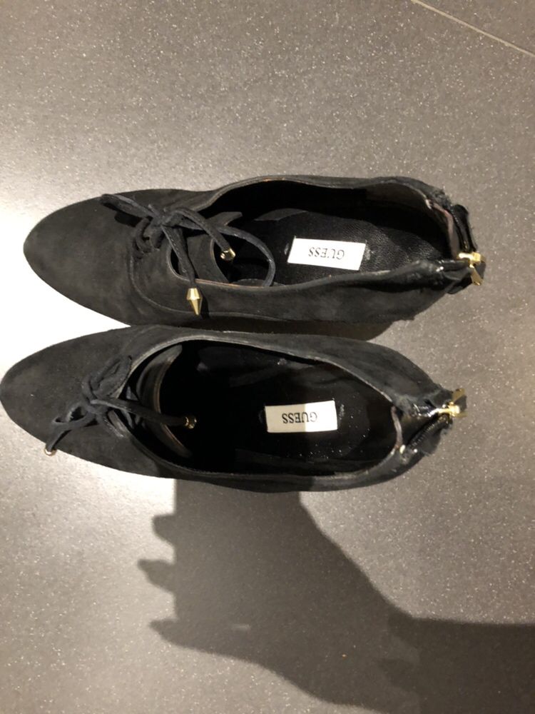 Buty guess koturny botki półbuty sexi skóra 38 brąz i czerń zamsz