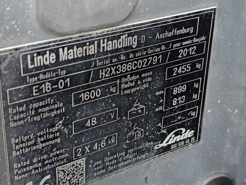 Wózek widłowy Linde E16-01 Triplex 2012r. Elektryczny