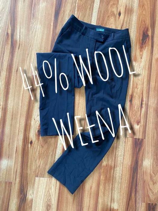 spodnie s m 36 38 eleganckie materiał garnitur proste welna