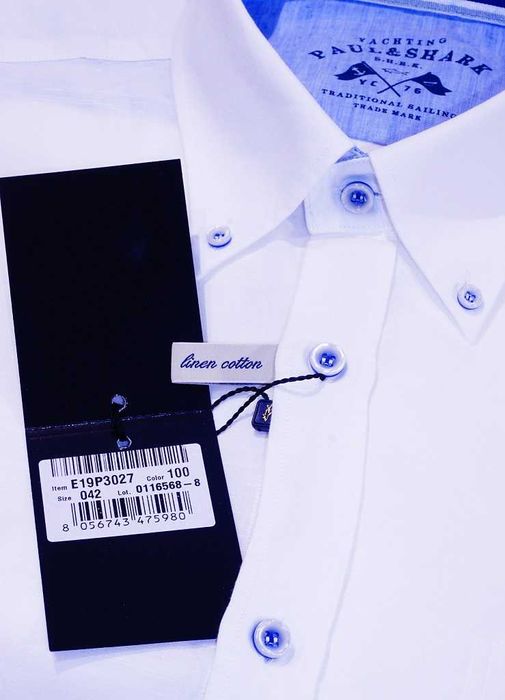 Koszula Paul and Shark  XL 42 krótki lniana len biała regular lacoste