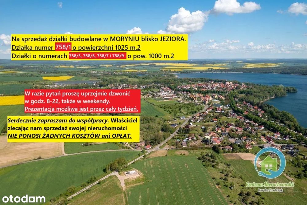 MORYŃ-Działki budowlane BLISKO JEZIORA.