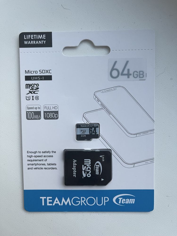 Карти памʼяті мікро SD, 64GB.