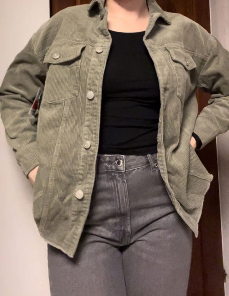 Oversize koszula sztruksowa khaki