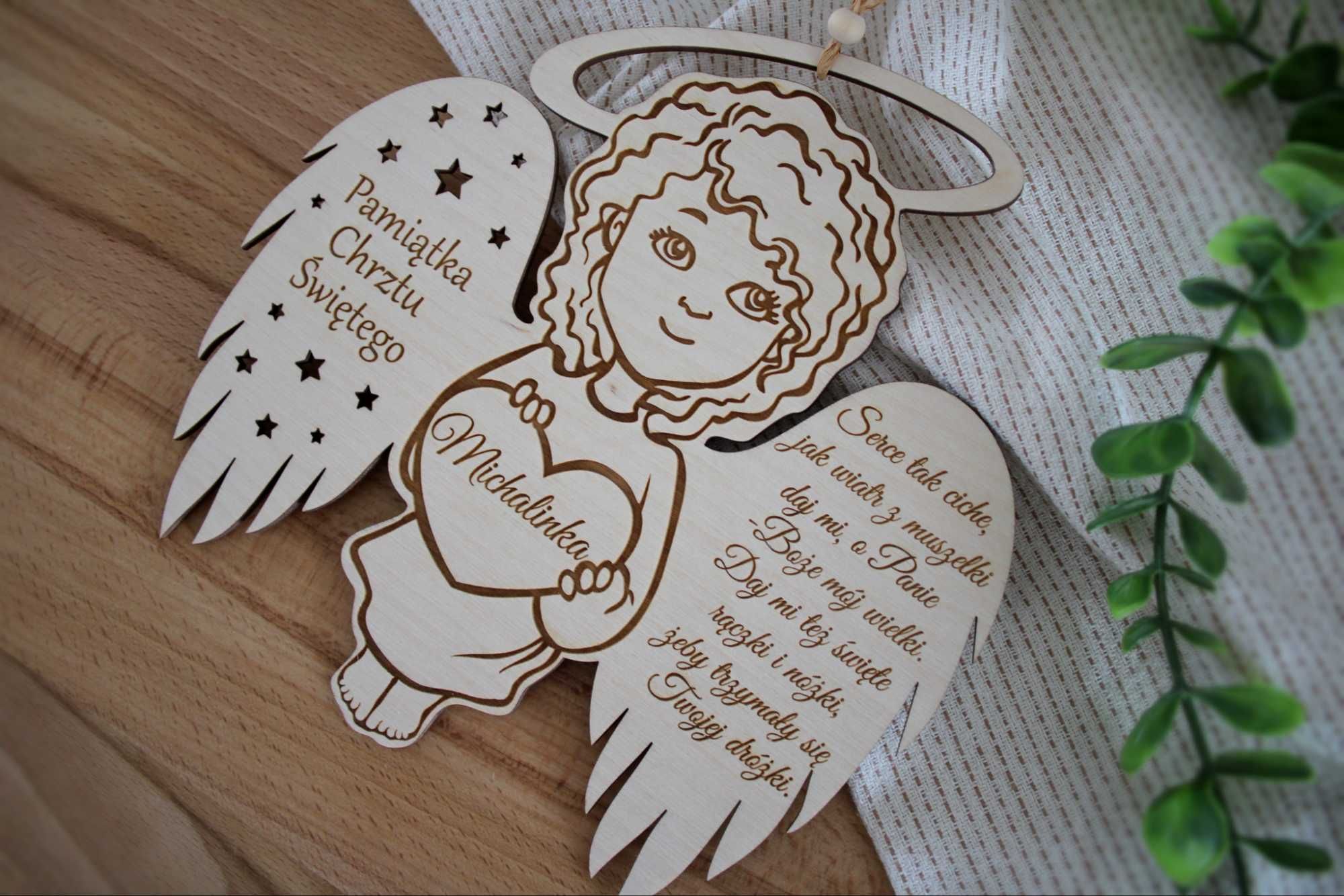 Pamiątka Chrztu Świętego  Aniołek z modlitwą personalizacja