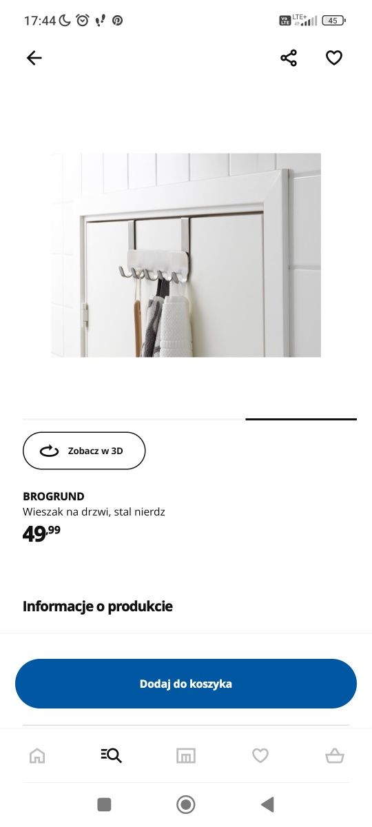 wieszak na ubrania montowany na drzwi IKEA BROGRUND