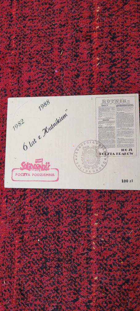 Solidarność 6 lat z "Hutnikiem" pocztą podziemna koperta