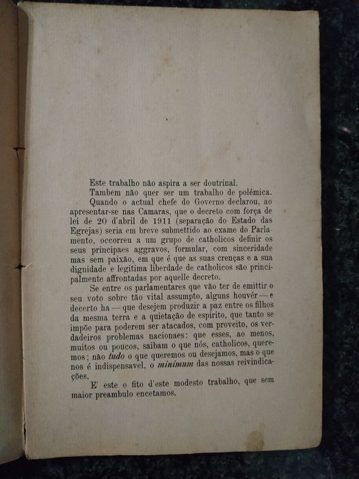 Livro a Separação- As Reclamações dos Catholicos (1913)