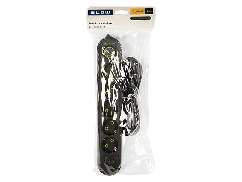 Listwa przedłużacz sieciowy BLOW 5 gniazd + 3x USB 2m czarny 98-226#