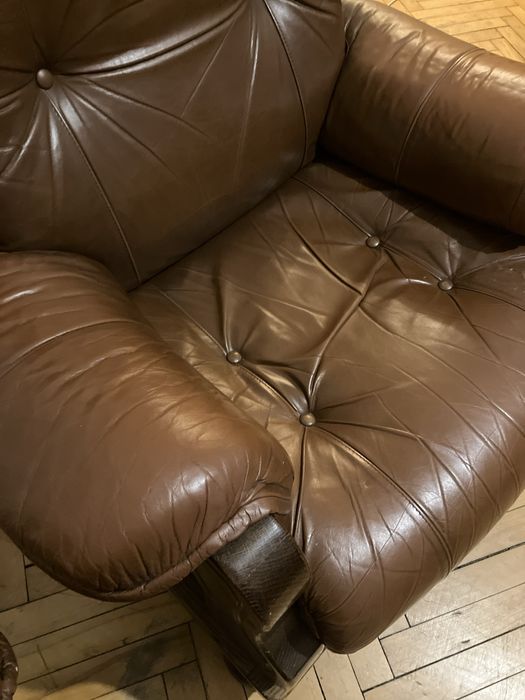 Skórzany komplet wypoczynkowy kanapa i dwa fotele