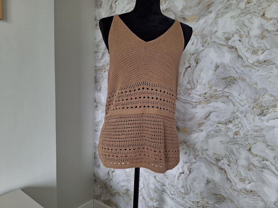 Bluzka top lniany ażurowy boho Lindex haftowany casual romantyczny len