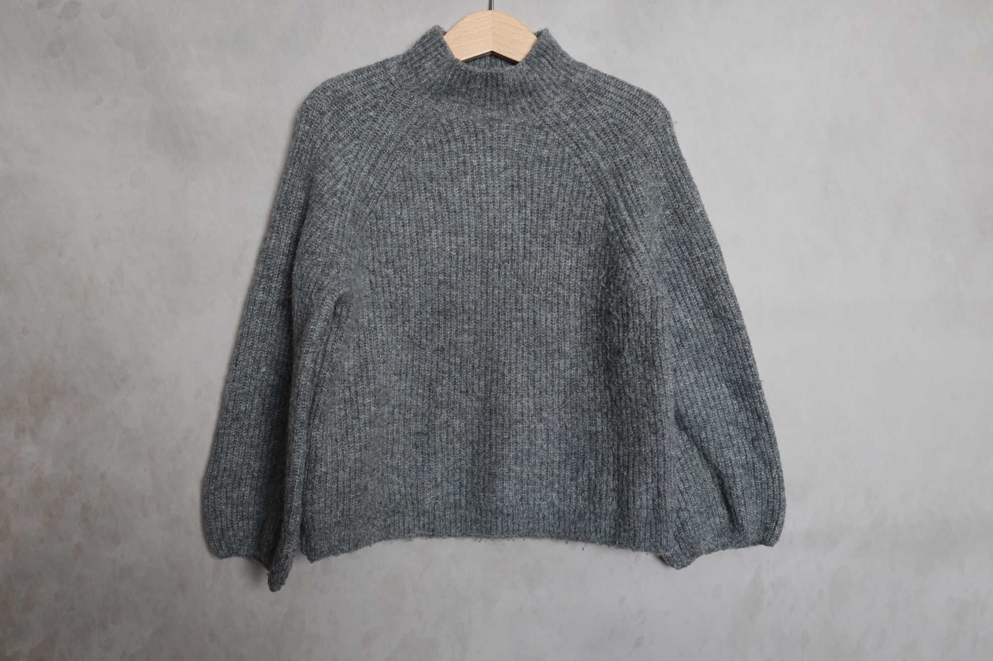 Sweter ZARA 110 szary melanż miękki srebrna nitka obszerny oversize