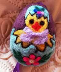 Wielkanocne jajka, pisanki, rękodzieło - 10 cm - fioletowa - kurczątko