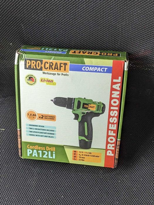 Шуруповерт Procraft PA12Li Compact 12V | Новий 2 акумулятори Набір біт
