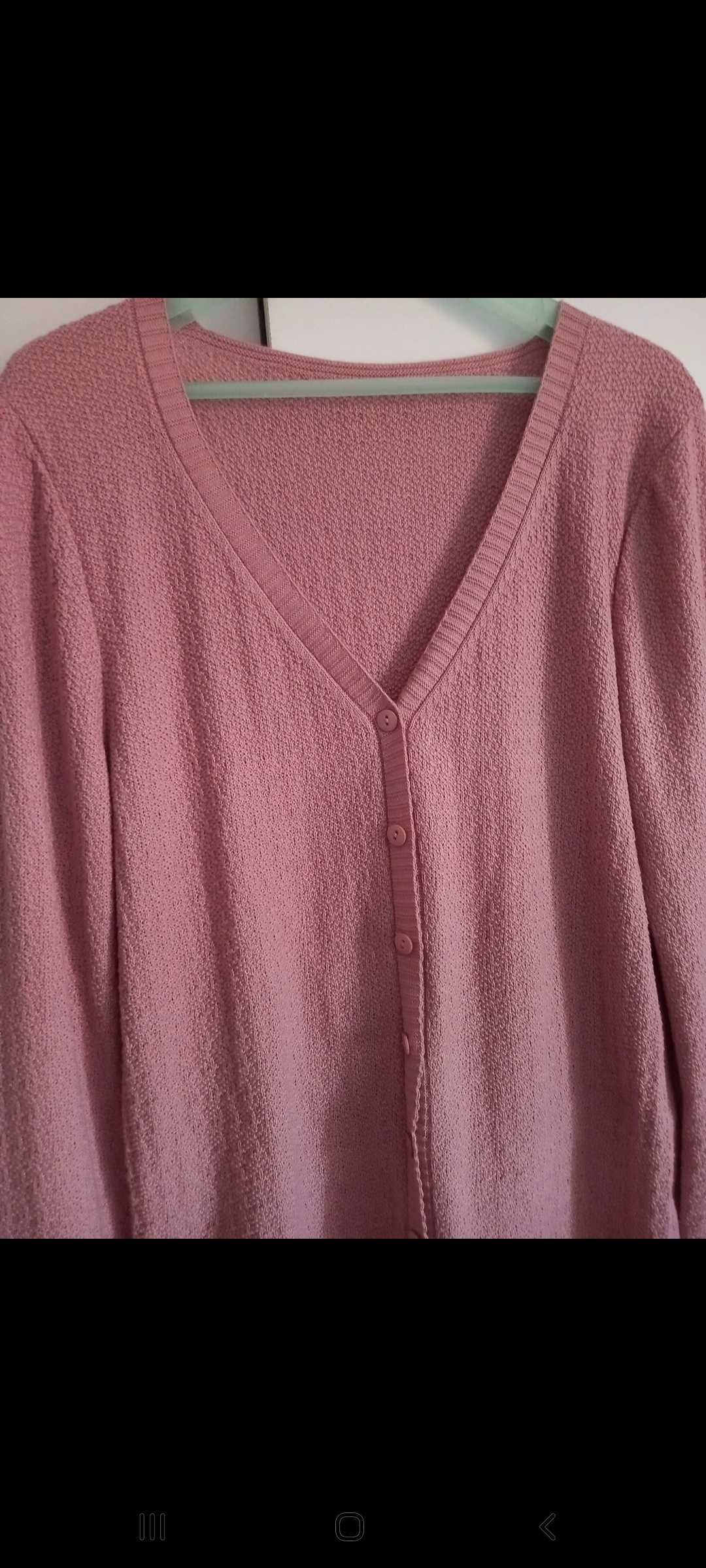 Casaco de senhora, em malha rosa, M/L - Malharia Toledo