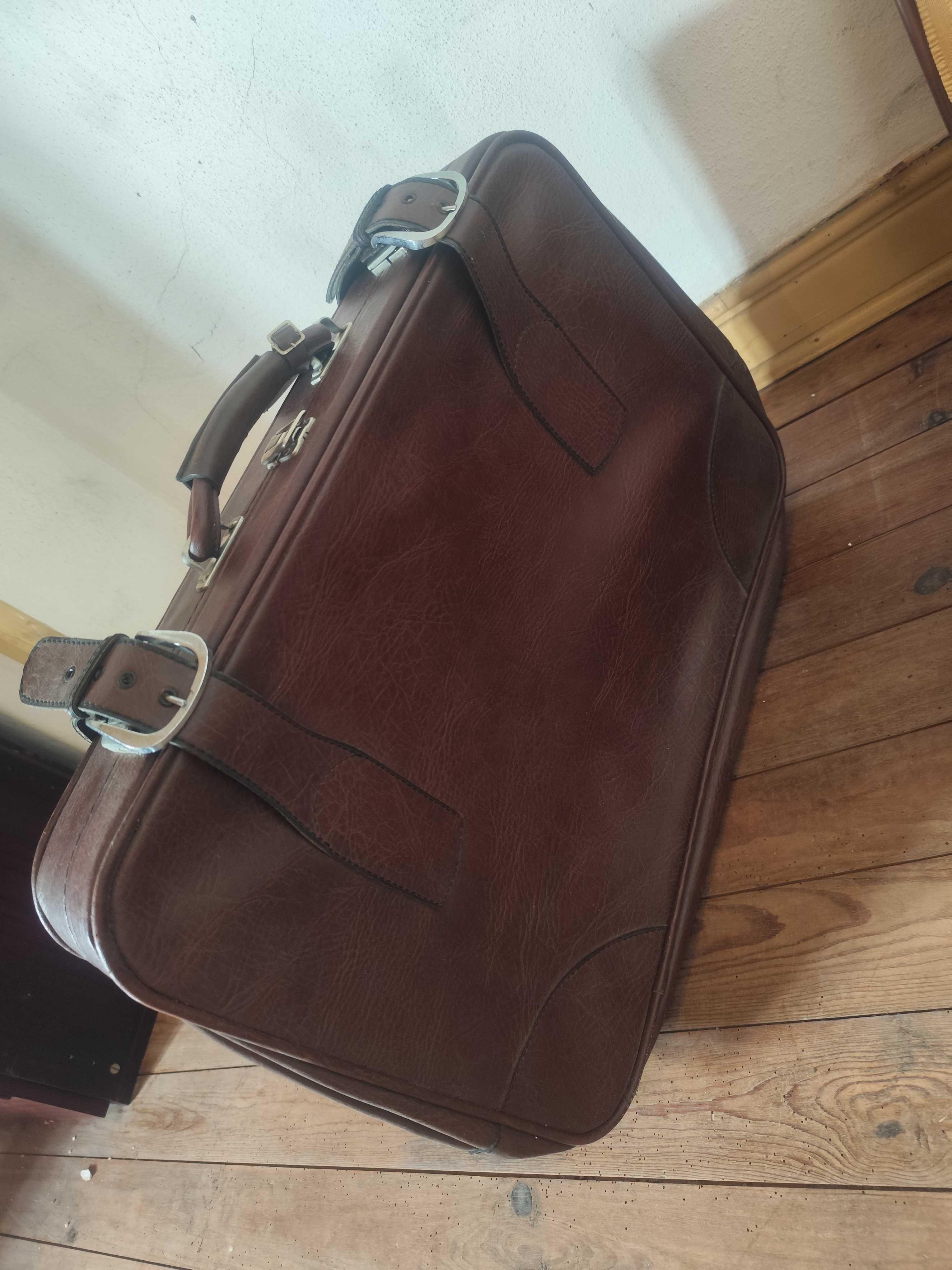 Conjunto de 2 malas de viagem em pele vintage