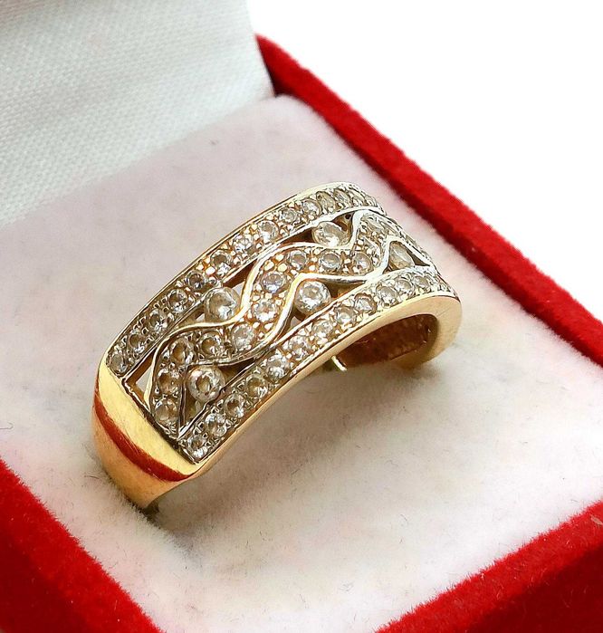 Złoty pierścionek z Cyrkoniami Szeroki Pr.585 W:5,44gr Roz.16