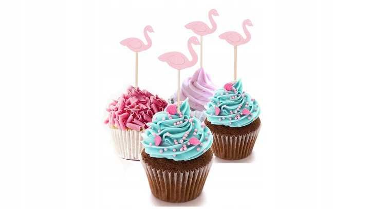 Toppery flamingi dekoracja na tort babeczki 7 szt.