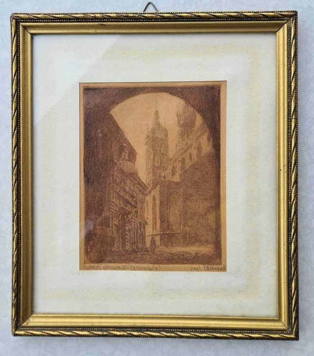 Władysław  ZAKRZEWSKI - Kościół Mariacki -
 Rama z epoki. 27x23 cm