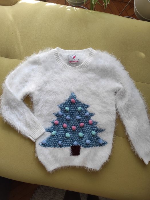 Свитер, травка, george, девочка, 5-6 лет, 110-116 см,белый, пушистый,