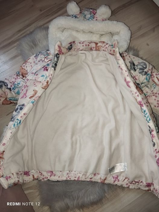 Kurtka gruba zimowa ocieplana uszy miś kieszenie płaszcz długi ociepla