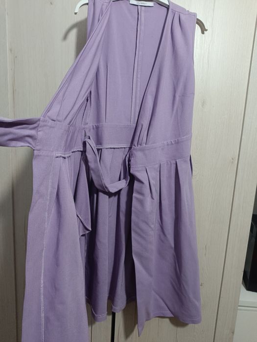 Sukienka fiolet przekładana kieszenie 34