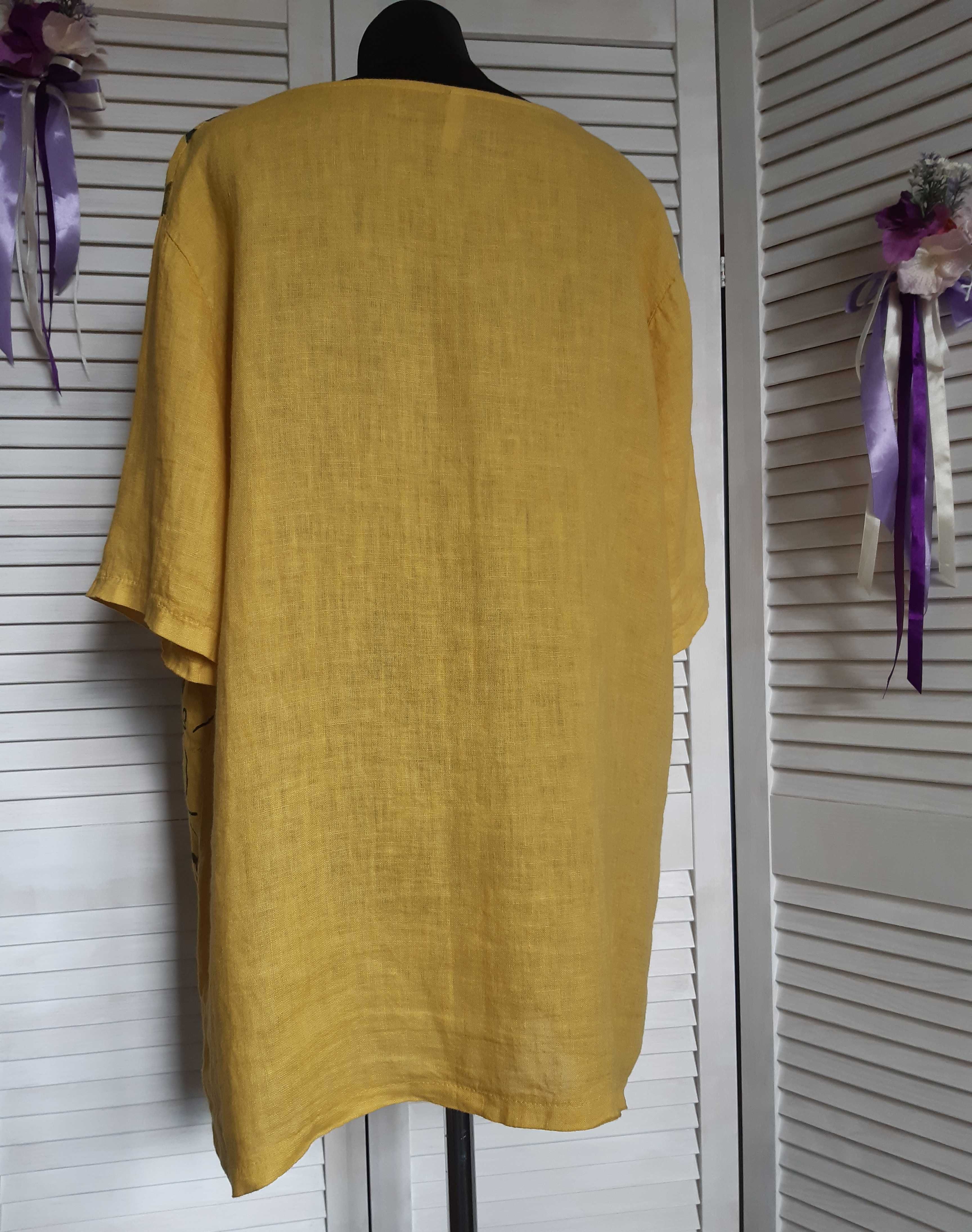 Уникальная блуза лен принт лица большого размера италия new collection