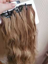 Doczepiane włosy clip in 65 cm pasma orzechowy brąz