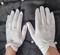 Rękawiczki białe komunijne, zdobione kryształkami eleganckie, elastycz