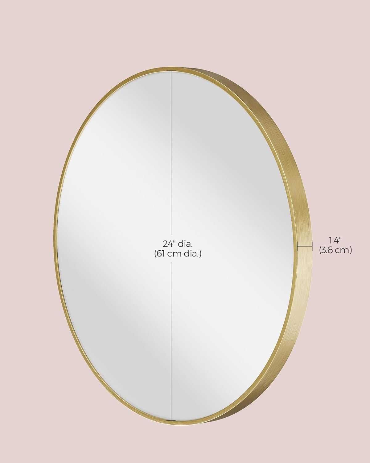 Lustro ścienne okrągłe łazienkowe do sypialni 61cm złota metalowa rama