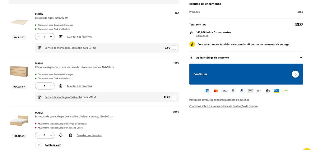 Cama + mesinhas de cabeceira + cómoda MALM