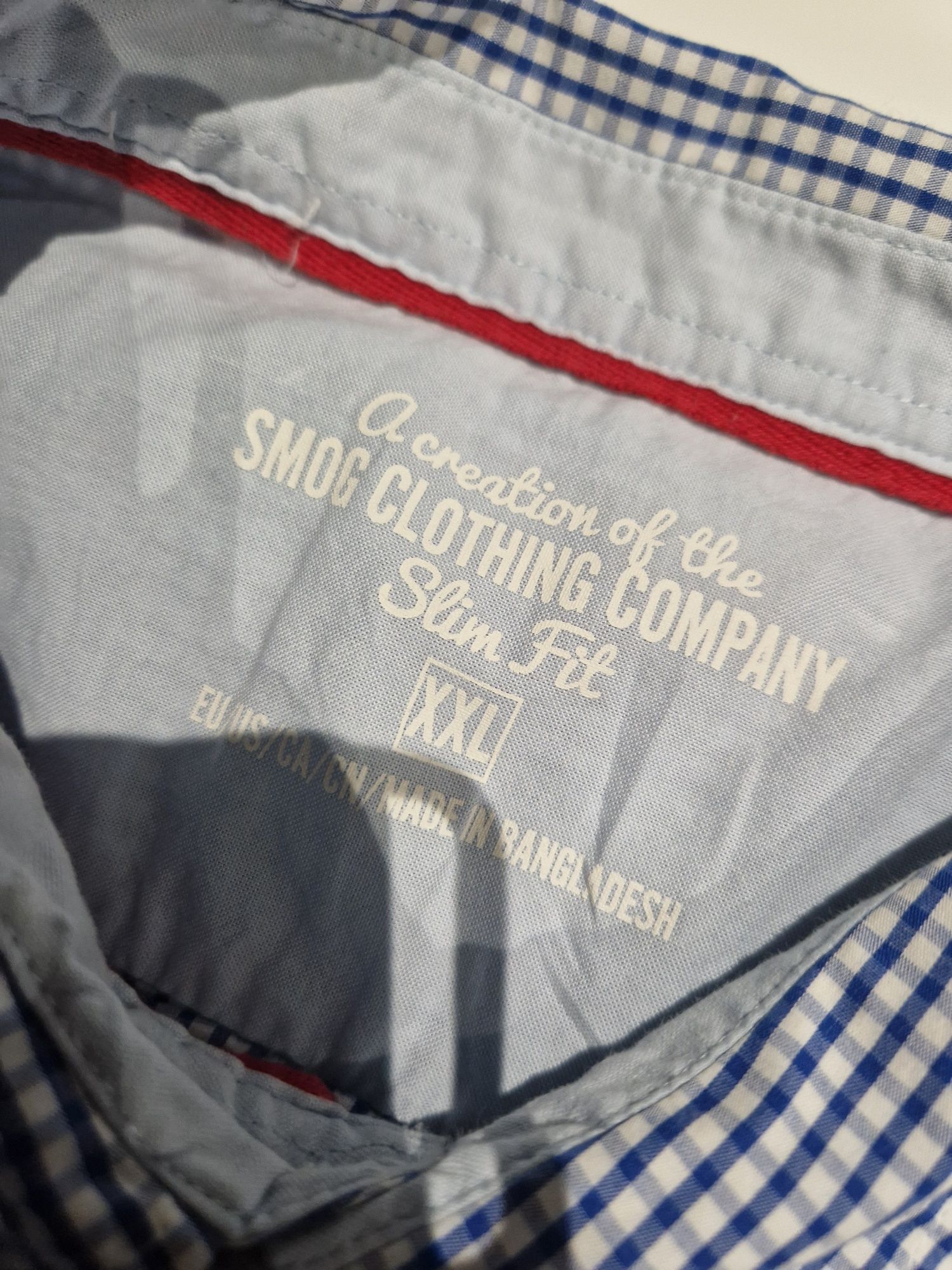 Koszula biało niebieska w kratę z bawełny slim Smog Clothing Company