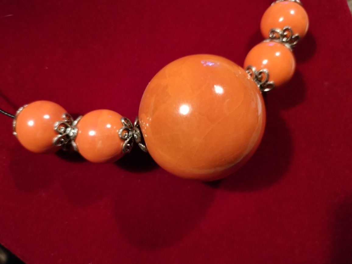 Wyprzedaż naszyjnik ceramiczny pomarańczowy styl by dziubeka handmade