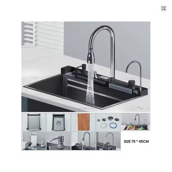 Zlewozmywak kuchenny ze stali nierdzewnej,duży,Rozmiar:75x45